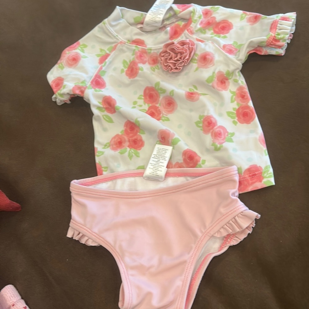 Janie and Jack pink rose bathing suit 6-12 months